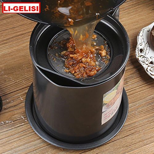 Oil Storage Grease Keeper, Grease Strainer Pot Grease Container with Mesh Strainer (1.6 L-B)