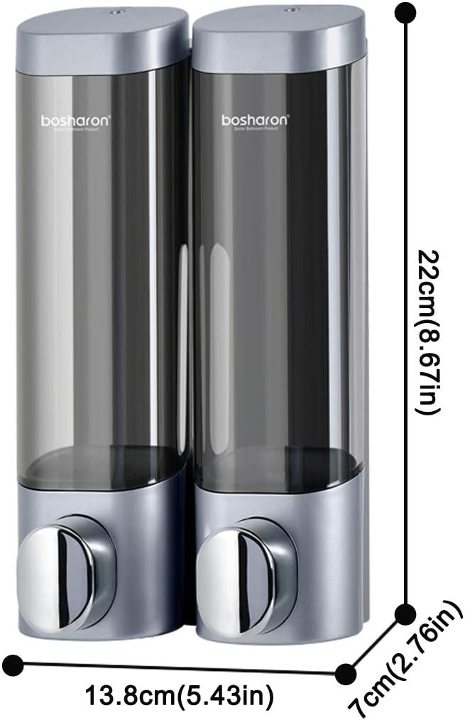 Soap Dispenser Shampoo Shower Dispenser Wall Mount 300mlx2 for Bathroom Hotel (Silver Grey)