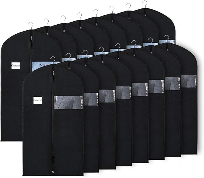16 Pack Suit Bags Garment Bag for Men Storage 40-inch Clothes Cover with Clear