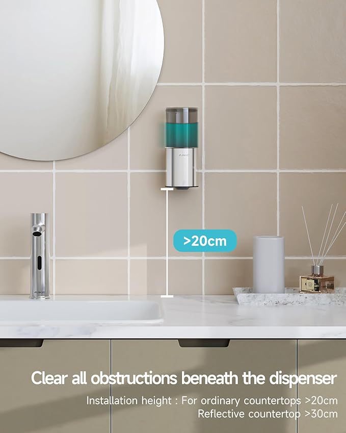 AIKE Automatic Wall Mount Liquid Soap Dispenser for Home and Commercial Bathroom 13.5oz IPX7 Waterproof,Polished Stainless Steel