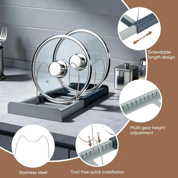 Pot and Pan Organizer Rack for Cabinet, Grey