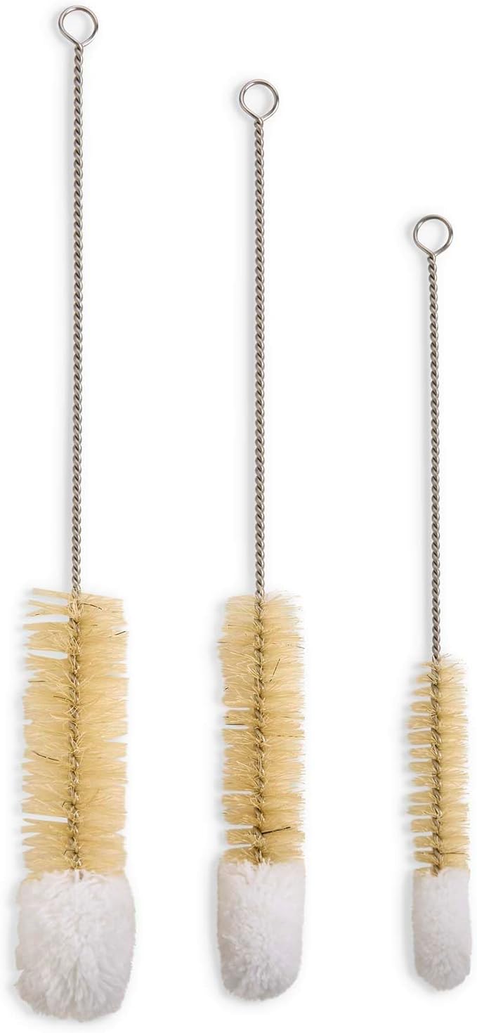 HIC Kitchen Soft-Tip Cleaning Brushes, Non-Scratch Microfiber with Boar Head Bristles, Set of 3 Sizes
