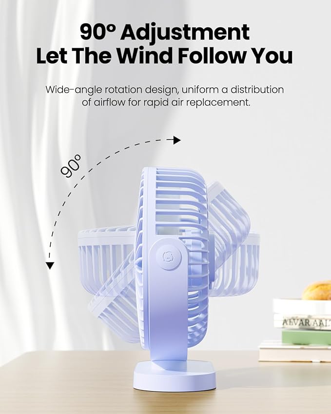 Gaiatop USB Desk Fan, 5.5 Inch Small Quiet Powerful 3 Speeds 90° Rotate, Personal Mini Portable Desktop Table Fans, Cooling for Home Office Car Travel Indoor Outdoor Blue