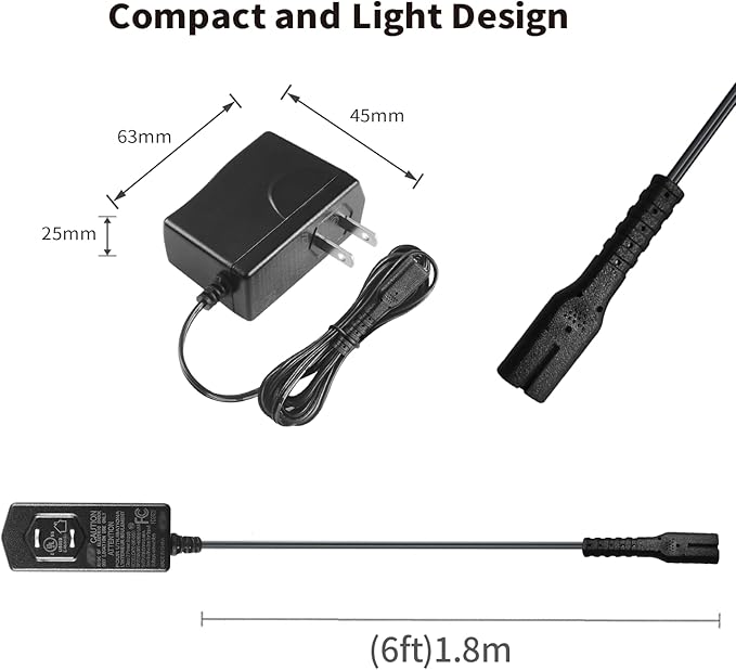 9V Adapter 6FT Charger for LABIGO Electric Spin Scrubber LA1 Pro KS-2619 and Voweek VWS211/SP02-2 Prong Power Supply Cord for Cordless Cleaning Brush, Replacement Charger FD DK10-090-0650 UL Listed