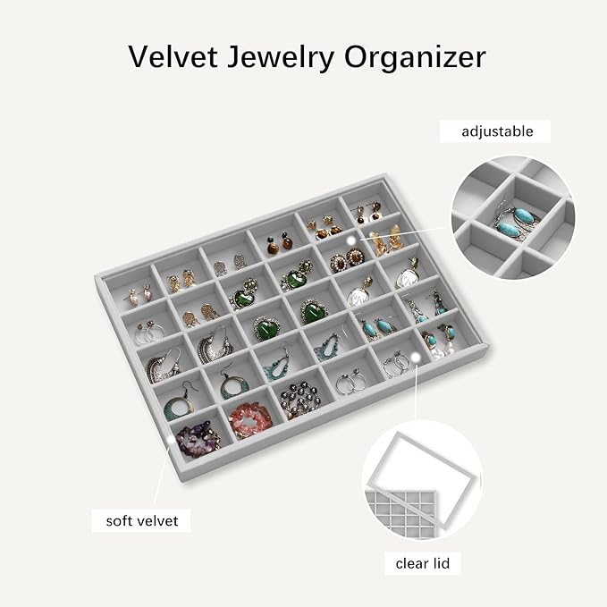 Jewelry Organizer Velvet Jewelry Tray with Lid Earring Holder Organizer Drawer
