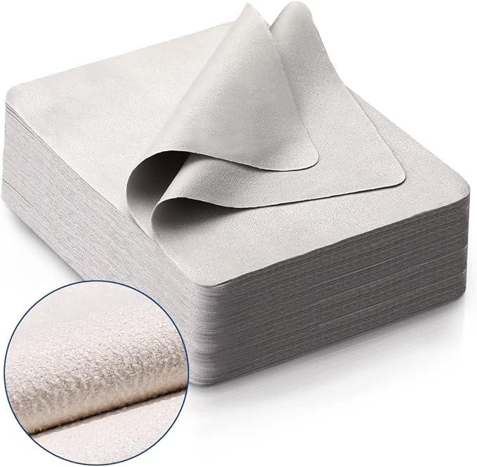 100 PCS Glasses Clean Cloth Suede, Lens Clean Cloth for Lenses, Glasses, Screens, Cameras, iPad, iPhone, Eyeglasses (6"x7", 100PCS/Grey)