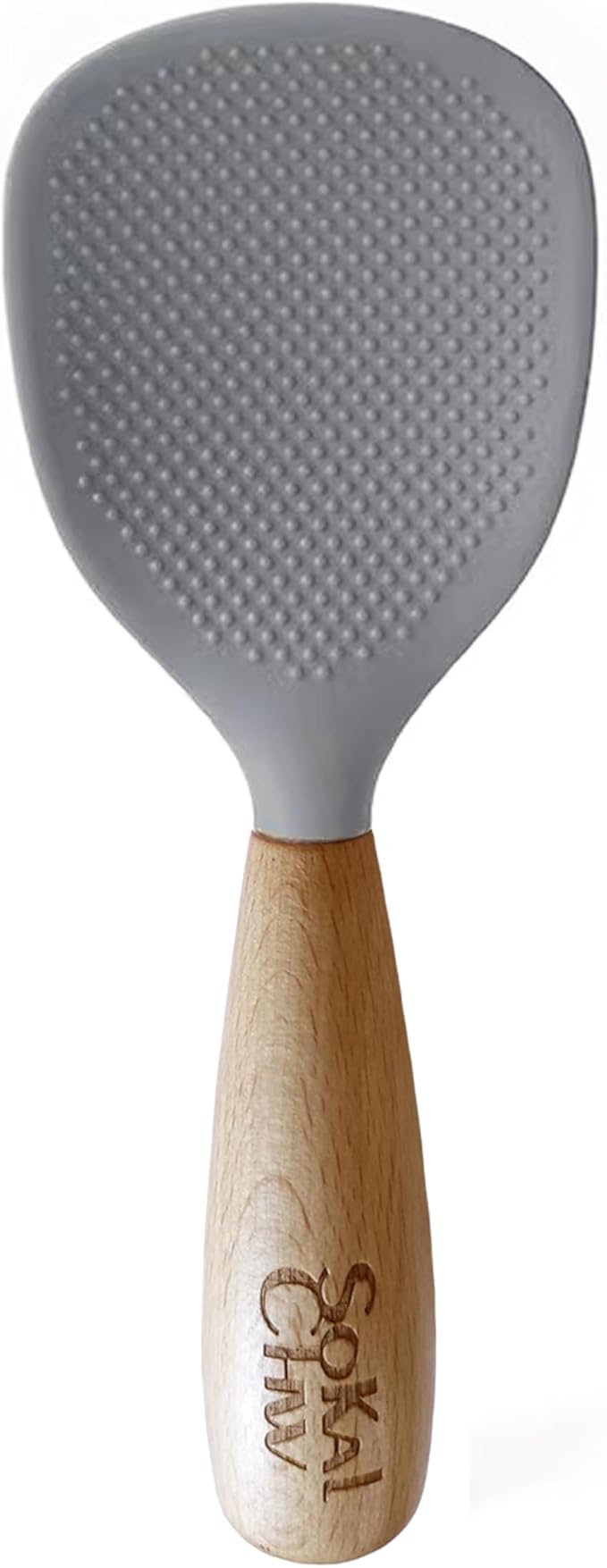 Standing Silicone Cooking Spoon and Rice Spoon with Wooden Handle, Great for Cooking, Mixing, Scoop, Scrape, Non stick Heat Resistant (Grey)