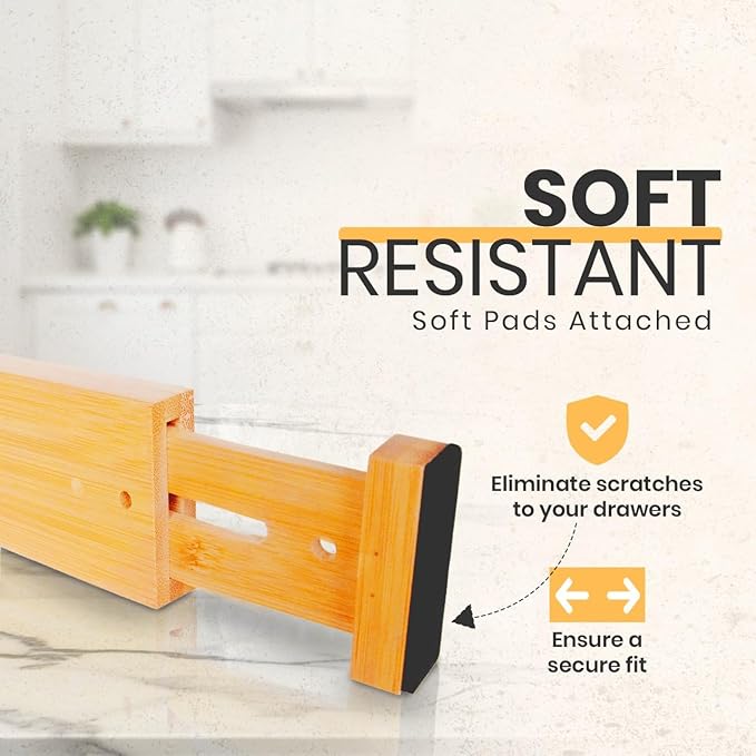 Adjustable Bamboo Drawer Dividers, Drawer Organizer for Kitchen, Bedroom