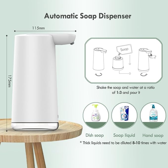 Automatic Foaming Soap Dispenser, 2-Level Adjustable Foam, USB Rechargeable, Touchless Hand & Dish Soap Dispenser for Bathroom, Kitchen, Hotel, Restaurant (Light White)