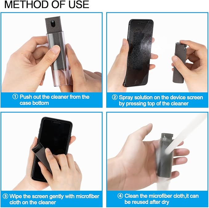 Screen Cleaner Touchscreen Mist Spray, walrfid Cleaning Kit for Electronic Smart Phone TV, Laptop, Tablet, PC, Computer Monitor LCD Flat Screens, Eyeglasses, Compatible with iPhone iPad MacBook Pro