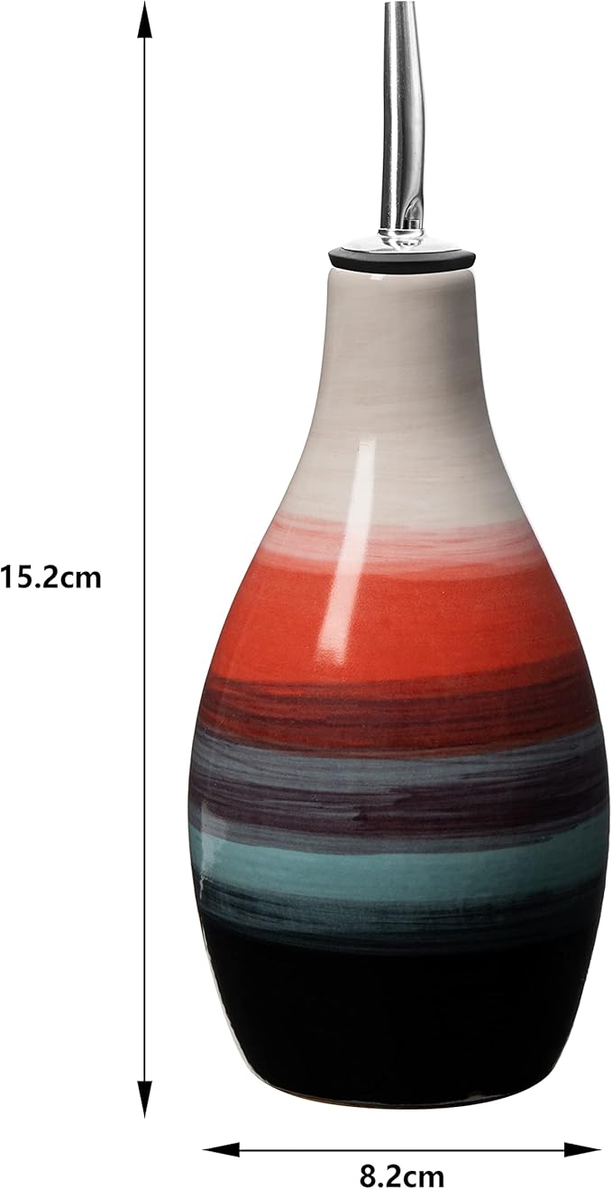 GUTE Cruet Ceramic Olive Oil & Vinegar Dispenser Bottle – Pottery Dressing Server – 400ml Condiment Cruet with Pourer Stopper – Kitchen Carafe for Cooking Ceramic Server 6" H 3" W Multicolored