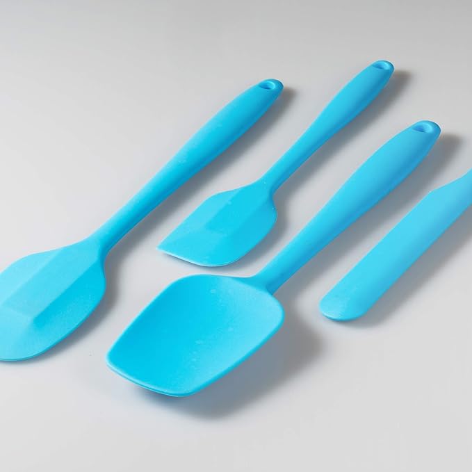 4 Piece Silicone Spatula Set, Flexible Heat Resistant Non-scratch Baking Cooking Rubber Spatulas with Stainless Steel Core, Blue