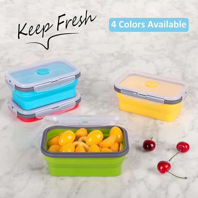 Collapsible Food Storage Containers with Airtight Lid, 16.9 oz, Small Kitchen Stacking Silicone Collapsible Meal Prep Container Set for Leftover
