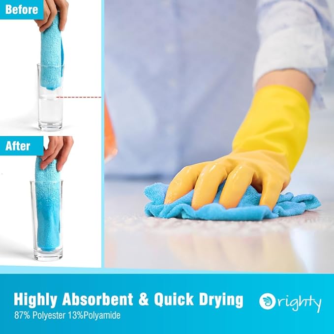 Orighty Cleaning Cloths 12x12 inch, Pack of 24, Highly Absorbent Microfiber Cleaning Supplies, Lint Free Cloths for Multiple-use, Powerful Cleaning Rags for House, Kitchen, Car Care (Blue)