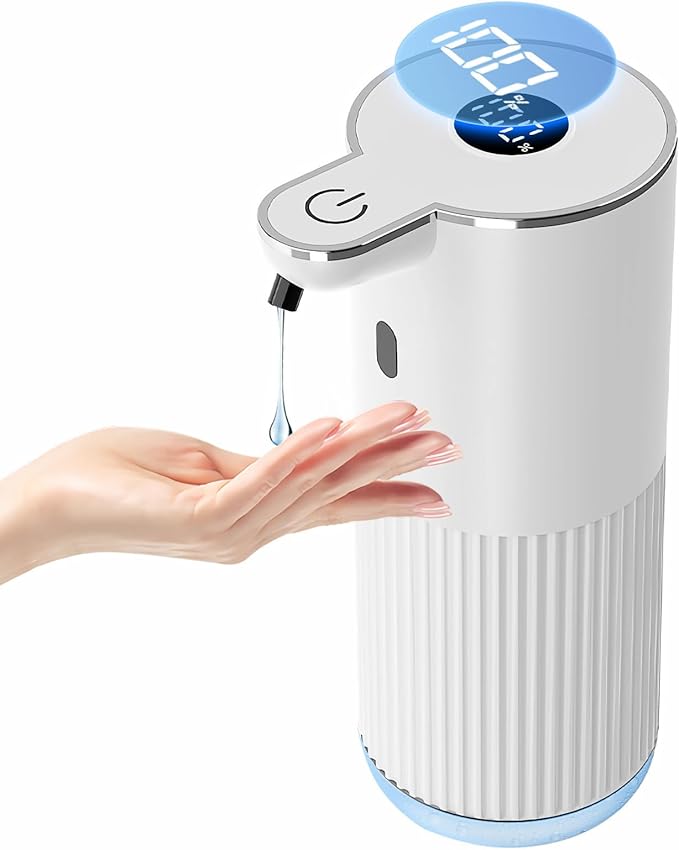 Automatic Liquid Soap Dispenser, Touchless Hands-Free, Crisp White - USB-C Rechargeable with LED Display (Battery Included), 7000 Uses, 6 Dispensing Settings, for Kitchen Bathroom, Mountable