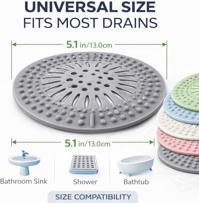 Shower Drain Hair Catcher - 5 Pack Anti-Slip TPR Silicone Drain Covers for Bathroom Tub Sink