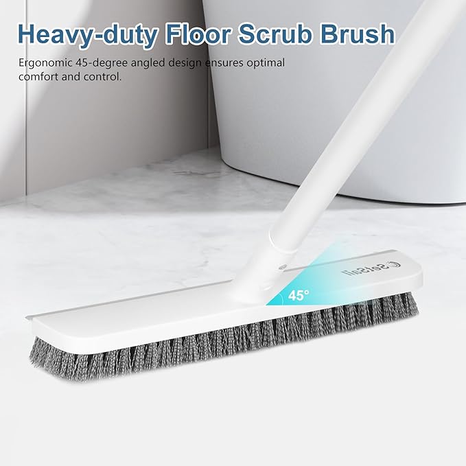 SetSail Floor Scrub Brush with 48-Inch Long Adjustable Handle 2 in 1 Scrape Brush Stiff Bristle Floor Scrubber for Cleaning Shower Bathroom Garage Kitchen Wall Deck Tub Tile