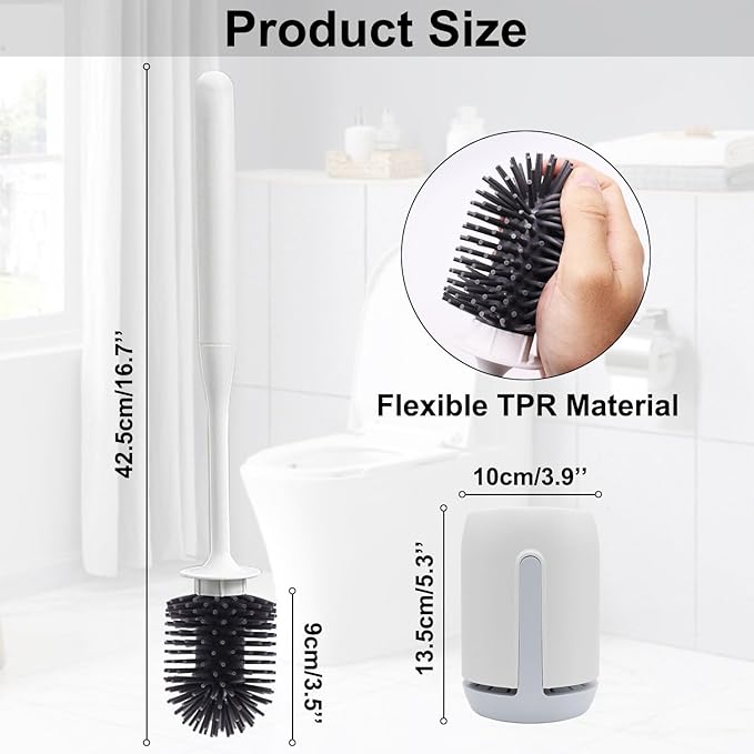 RV Toilet Bowl Brush and Holder, Ventilated Toilet Cleaner Brush with Long Handle and Flexible Bristles, Wall Mount for Motorhome Travel, Travel Trailers, Camper
