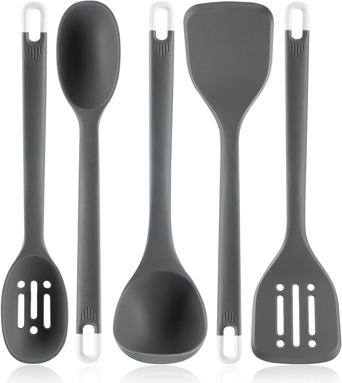 Silicone Kitchen Cooking Utensils Set: MOACC Heat Resistant 13inch Long Kitchen Gadgets, BPA Free Non Stick Rubber Cook Accessories For Food Prep, Frying, Serving, Basting (Dark Grey)