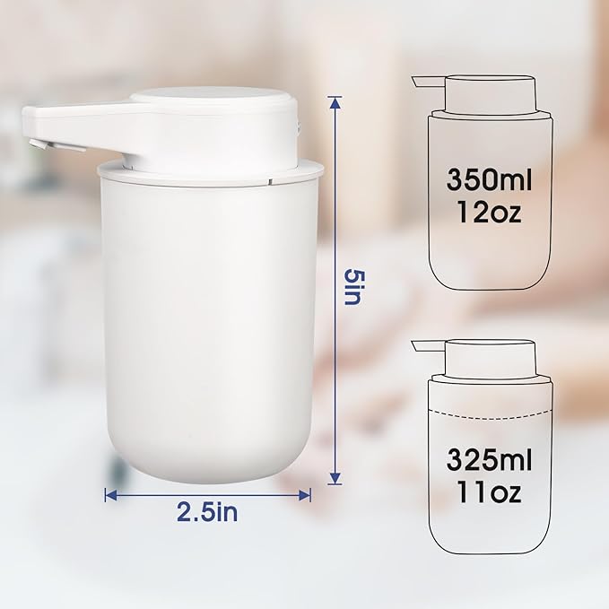2 Pack Automatic Foaming Soap Dispenser, 10.5oz Touchless Electric Hand Soap Dispenser, Rechargeable Foam Pump for Bathroom Countertop, Kids & Family Use (White)