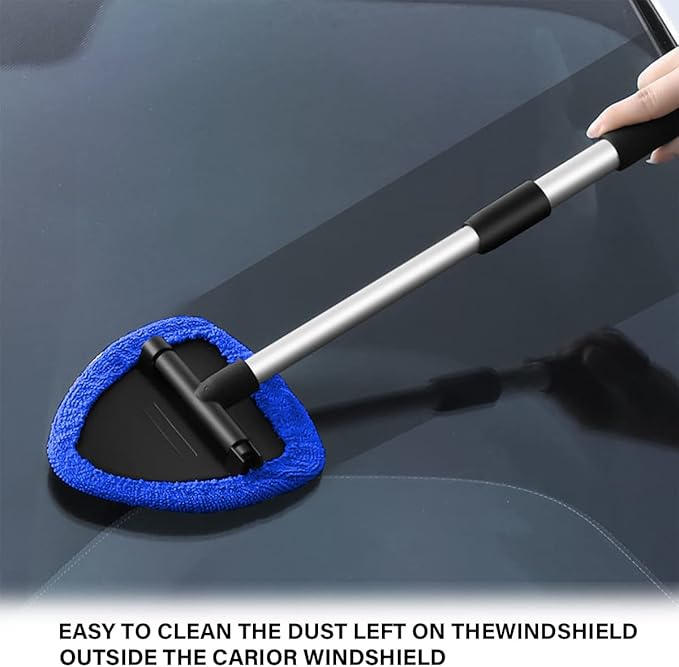 Windshield Cleaning Tool, Car Window Cleaner with 4 Washable Reusable Microfiber Pads, Extendable Long Handle Glass Wiper Cleaning Kit