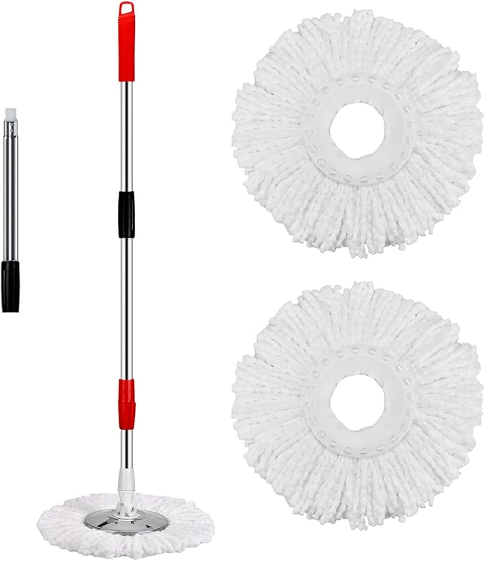 Spin Mop and Bucket, 360 Mop and Bucket with Wringer Set 3 Mop Heads, Stainless Steel Floor Spin Mop Bucket System for Floor Cleaning