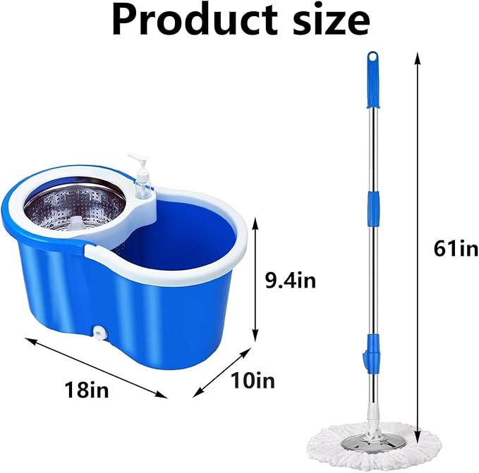 Spin Mop and Bucket with Wringer Set,with 3 Microfiber Mop Replacement Heads and 61" Stainless Steel Adjustable Handle(20QT)