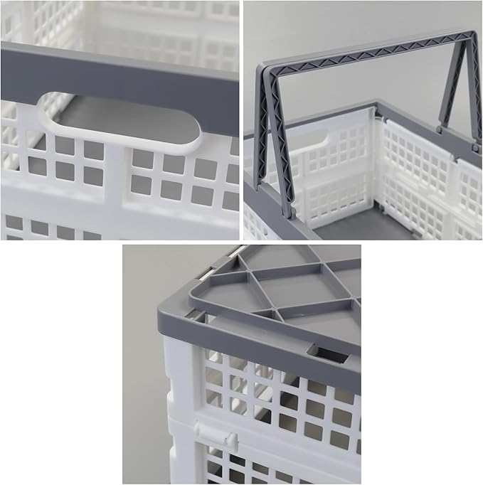 Teyyvn 2-Pack Collapsible Crate with Handle, Stackable Grocery Shopping Baskets