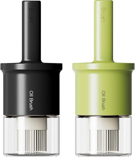 YARRAMATE 2pcs 300ml / 10oz Oil Dispenser with Brush - Glass Oil Dispenser for Kitchen with Silicone Heat Resistant Brush for Oil and Sauce Cooking BBQ Grill Frying - Black&Green