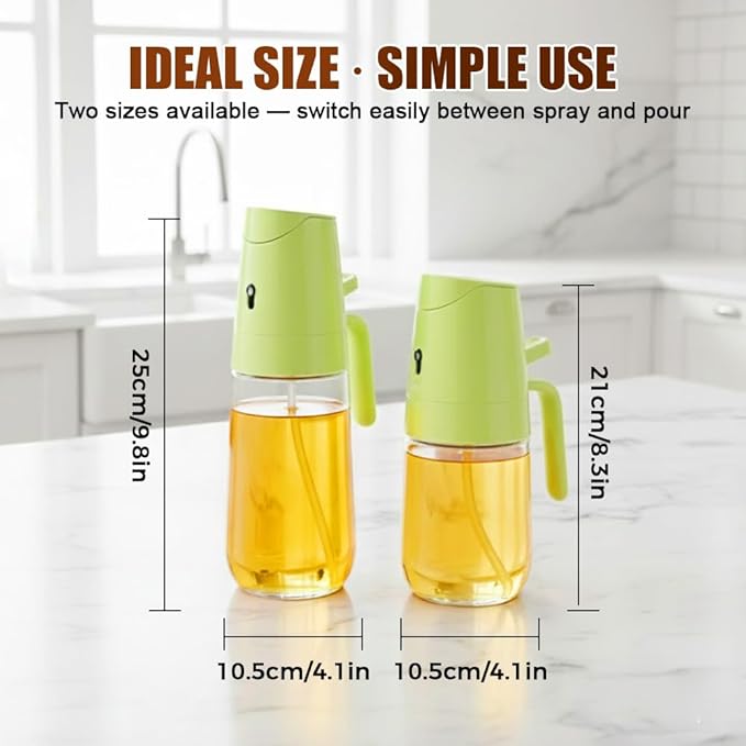 AIIONP 2 in 1 Glass Oil Sprayer & Dispenser, 2026 Premium Olive Oil Dispenser Bottle for Kitchen, Food-grade Oil Spray Bottle for Cooking, Air Fryer, Frying, BBQ (White-500ml)
