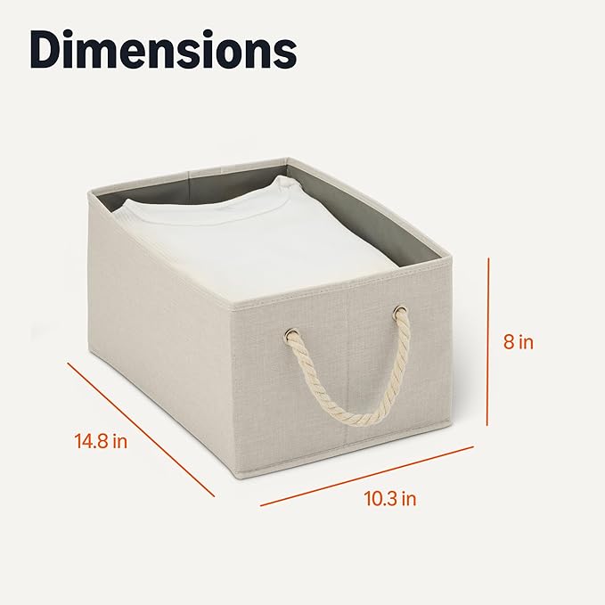 Amazon Basics Foldable Storage Bins with Rope Handles, Closet Organizers, Large
