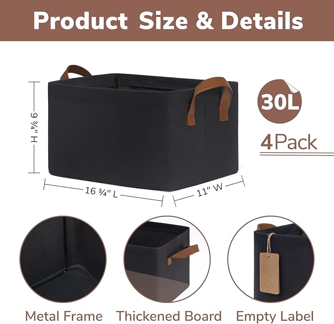 CHICVITA Storage Baskets for Shelves, Large Fabric Storage Bins with Metal Frame, Closet Storage Bins for Clothes Toy Organizer