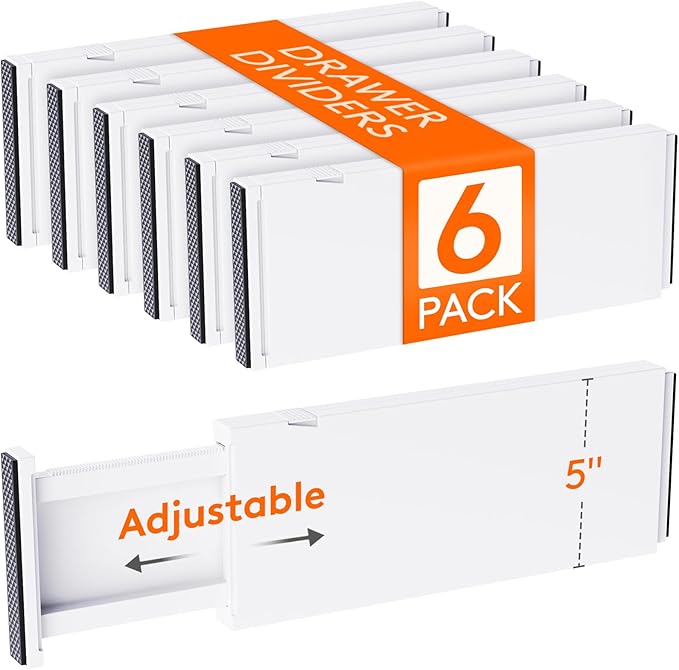 6 Pack 5" High Drawer Dividers 34-56cm/13.5-22" Adjustable Drawer Organizer