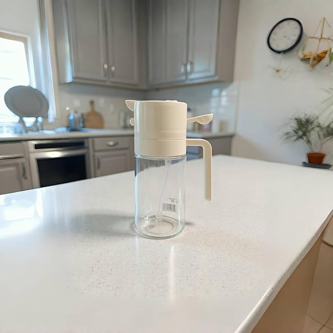 16oz/470ml Glass Oil Sprayer, 2 in 1 Oil Dispenser for Kitchen Gadgets, Oil Dispenser with Brush,Food Grade Premium Spray Bottle with brush Control for Salad, Frying, BBQ (Casual)