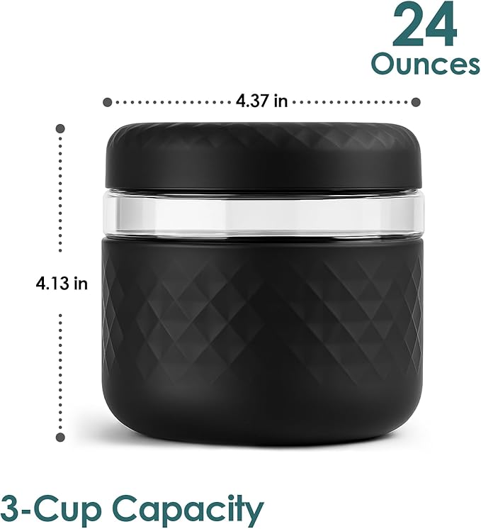 24 oz Glass Lunch Bowl Containers with Lids 2 Pack | Leak & Spill Proof, BPA-Free, Microwave & Dishwasher Safe