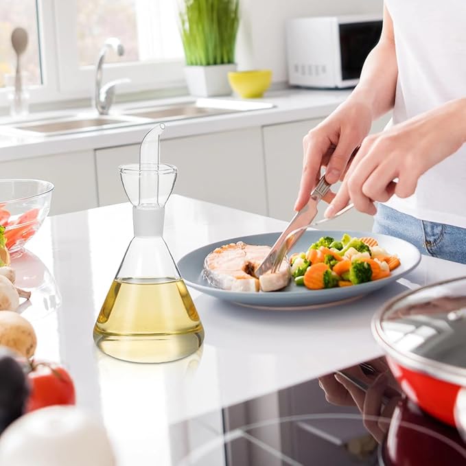 Alipis Olive Oil Dispenser Bottle 17Oz Glass Oil Control Pot with Drip-Free Pour Spout for Kitchen Cooking and Table Use Precise Pouring Design