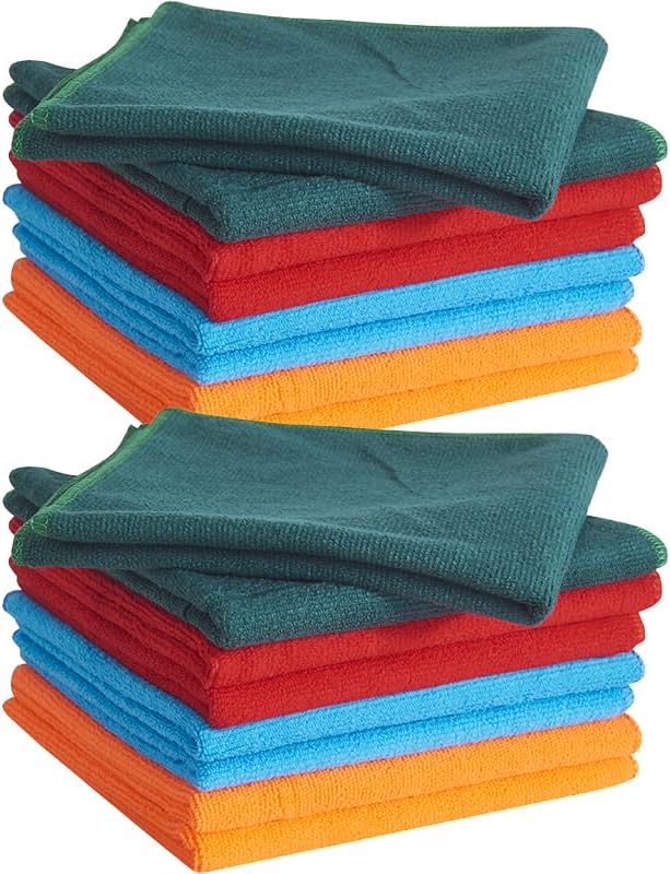 16 Pack Cleaning Cloths, Reusable Microfiber Cloth, Nanoscale Cleaning Cloth Lint Free Cloth Easy Clean Mixed [Blue+Orange+red+Green]