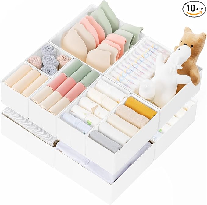 Drawer Organizer Clothes, 10 Pack Dresser Organizer for Baby Clothes, White