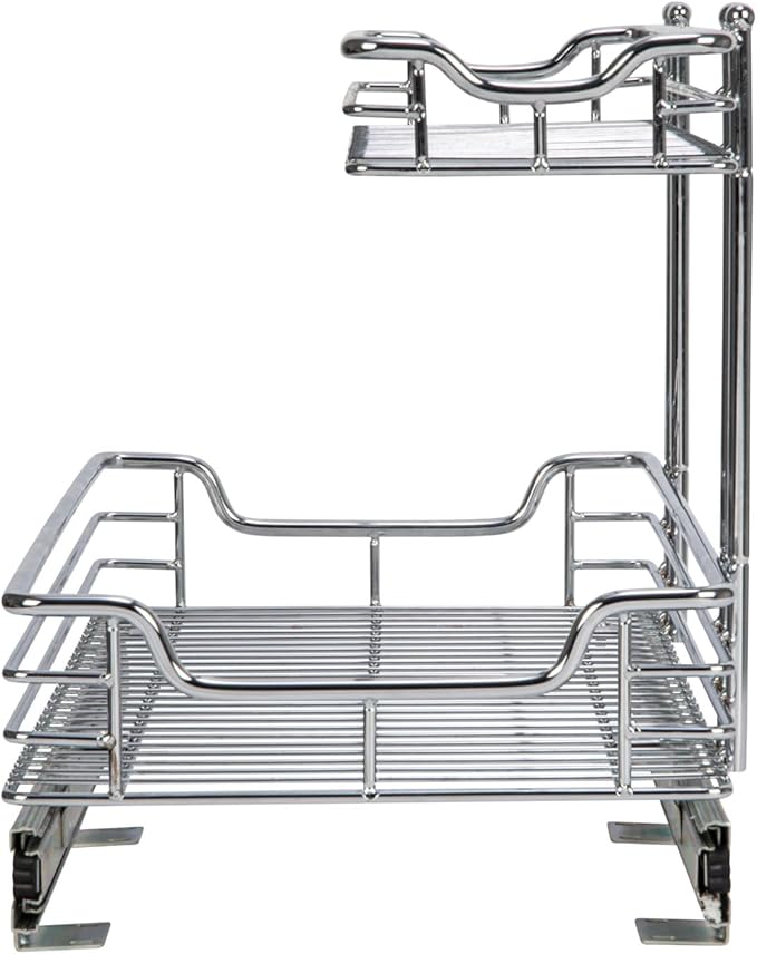Household Essentials Glidez Multipurpose Chrome-Plated Steel Pull-Out/Slide-Out Storage Organizer for Under Sink or Under Cabinet Use - 2-Tier Design - Fits Standard Size Cabinet or Shelf, Chrome
