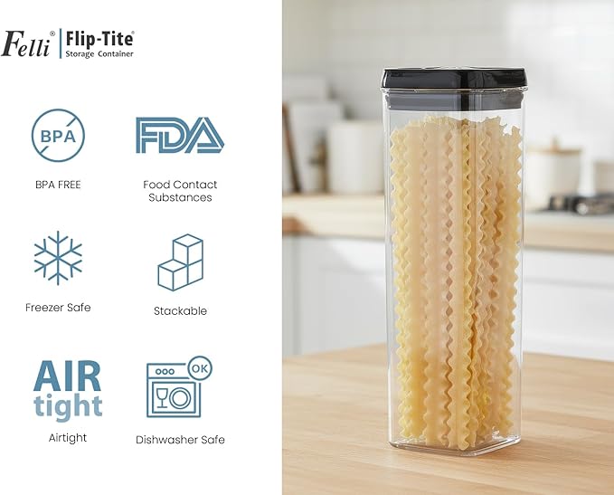 Felli Flip Tite TALL Storage Container with Lid 4" Air Tight Easy Open Ring Top