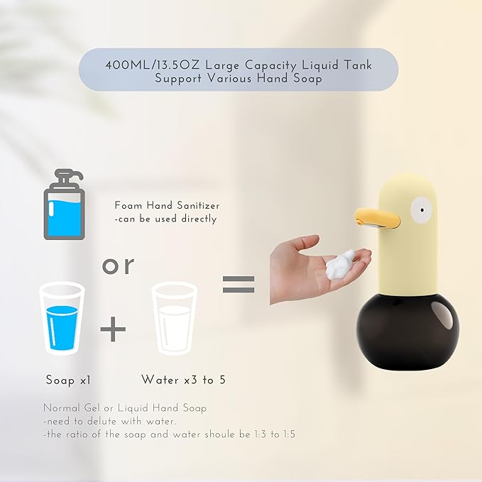 Yellow Duck Touchless Foaming Soap Dispenser - Automatic, Rechargeable, Touch Free for Kitchen, Bathroom, Restaurant, Office