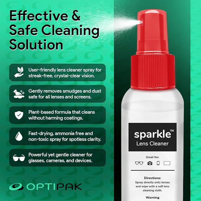 Sparkle Anti-Reflective Lens Cleaner Spray kit | (1) 1oz Glasses Cleaner Spray + (1) Microfiber Cloth for Eyeglasses, Sunglasses, Lenses