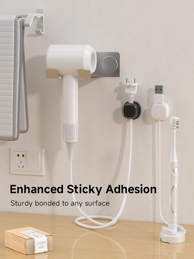 9 Pack Cord Organizer, Spring Cable Management, Adhesive Cute Cable Holder Clips, Phone Charger Wire Keeper for Desk Nightstand Car Office (9-Pack White_Orange_Black)