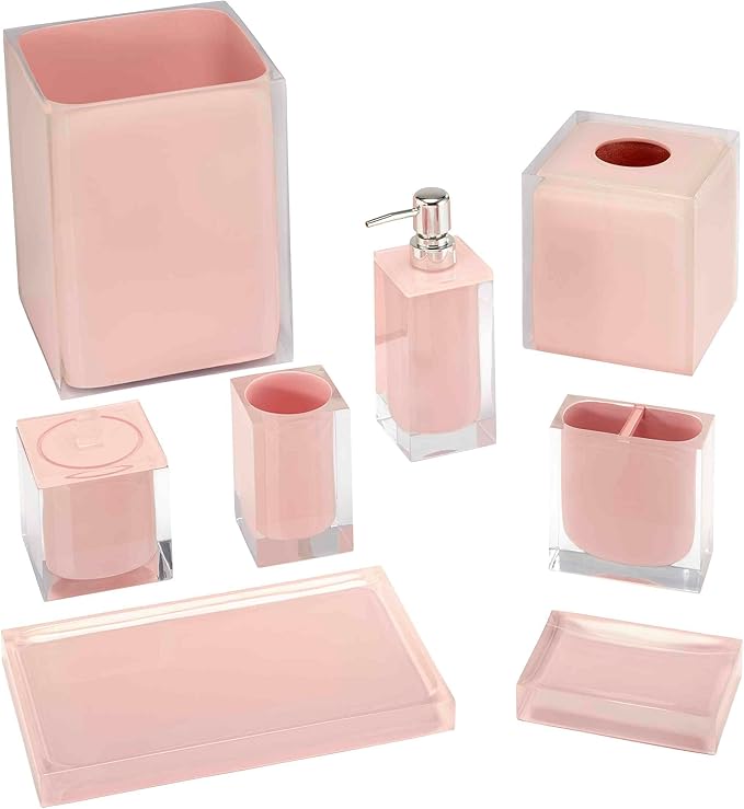 Izod - Bathroom Set, 4pc Resin Countertop Accessories, Modern Home Decor, Dorm Room Essentials (Marina Collection, Pink)