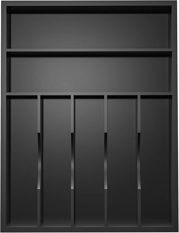 Utensil Organizer Silverware Drawer Organizer - 7 Slots Bamboo Silverware Tray For Kitchen Cutlery Office Supplies Makeup Desk Storage Garage Tool Organization W13”x L17” (Black)