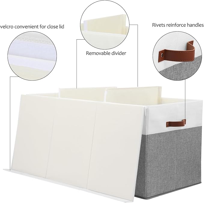 Gowee Extra Large Toy Storage Box with Lid, Sturdy Toys Storage Chest Bin Organizer Basket with Dividers for Kids, Boys, Girls, Nursery, Closet, Bedroom, Playroom 35.5"x17" x17"(Grey and White)