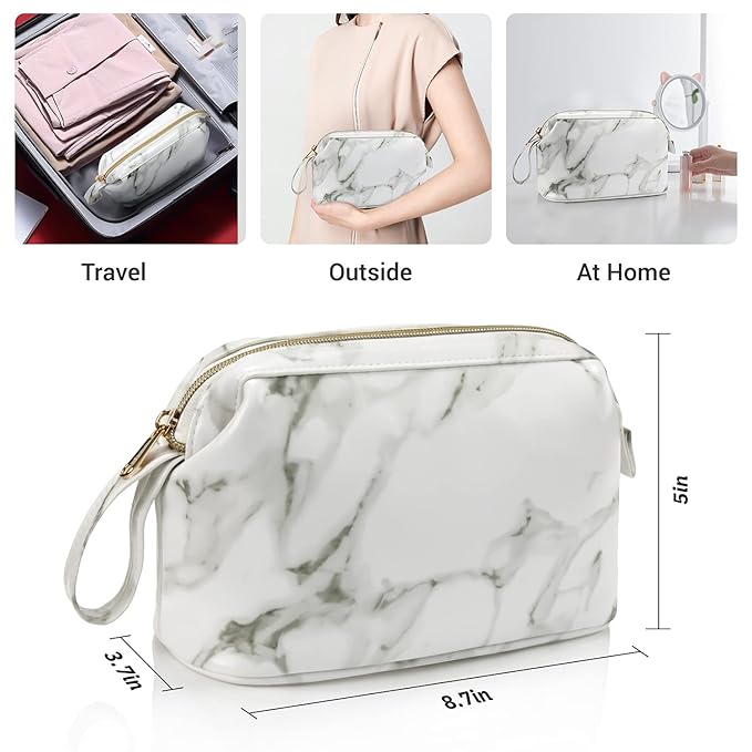 OCHEAL Small Marble Makeup Bag, Small Cosmetic Bags for Women,Large Capacity Portable Cosmetic bag Storage Organizer for Purse Everyday Use (Small, Marble)