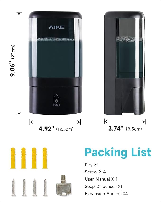 AIKE Wall Mount Foaming Soap Dispenser for Commercial Bathrooms,40 oz Large Capacity AK1007F,Black
