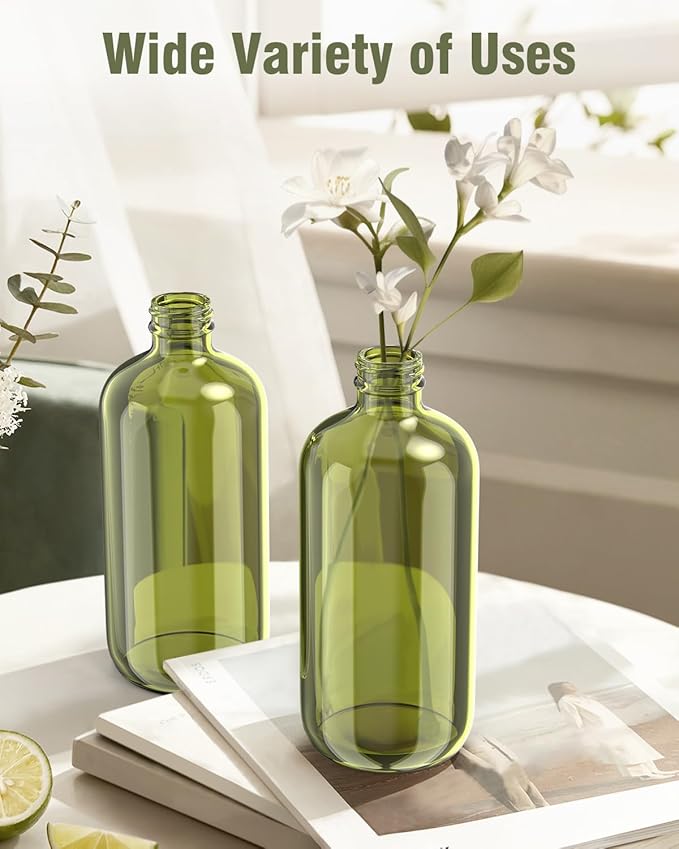 Bontip Glass Spray Bottle, Olive Green Glass Spray Bottle Set & Accessories Refillable for Plants Window Cleaners Aromatherapy Facial Hydration Watering Flowers Hair Care (2 Pack/16 oz) (Olive Green