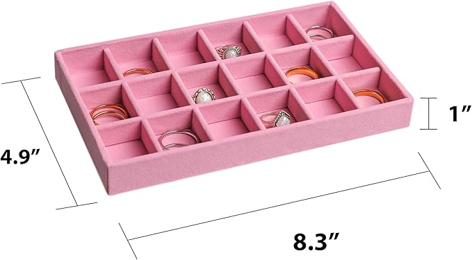 Frebeauty Jewelry Organizer Tray,Stackable Velvet Jewelry Trays,Drawer Inserts Earring Organizer For Women Jewelry Storage Display Case for Rings Stud Necklaces,Set of 6(Pink)